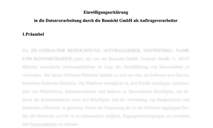 “Bausichts Musterdokument zur Einwilligung für die Datenverarbeitung bei Zutrittskontrollen”
